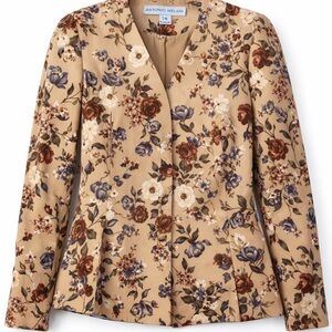ANTONIO MELANI Beige Floral Blazer with Brown & Blue Blooms